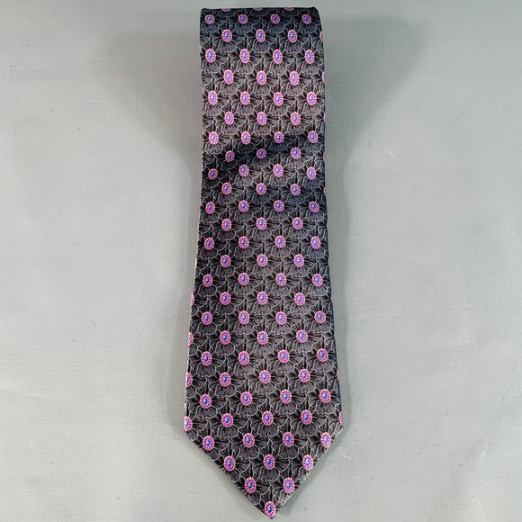 FABERGE Grey Purple Abstract Floral Silk Tie - Picture 3 of 5